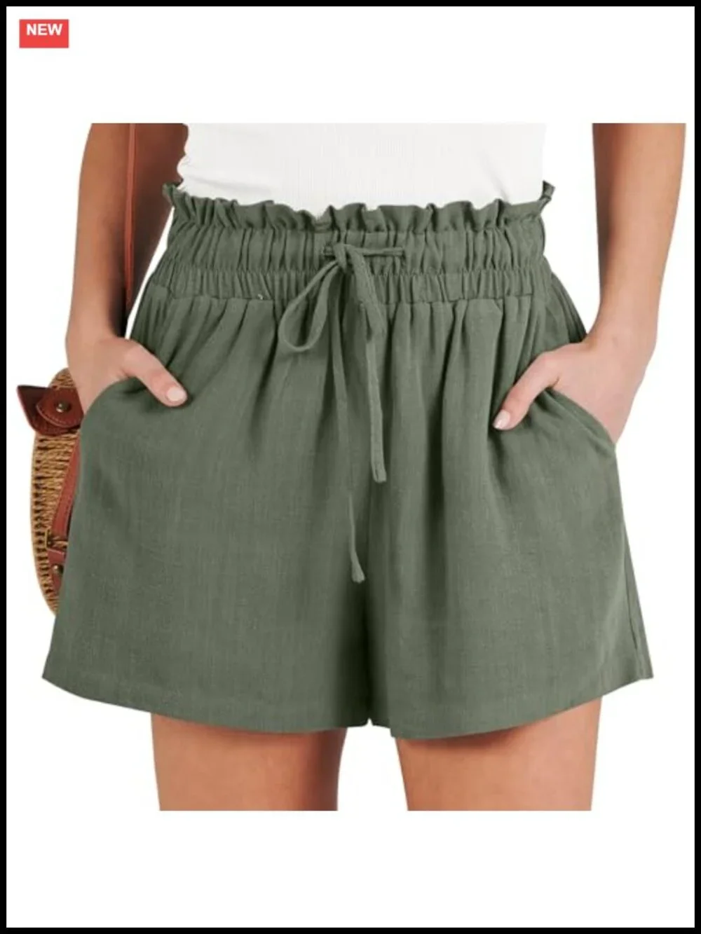 Women Wide Leg High Waist Linen Shorts with Pockets Drawstring Casual
